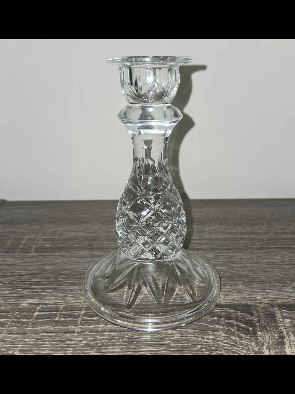 Vintage Cut Glass Crystal Candlestick Holder 6" Pineapple Cut.